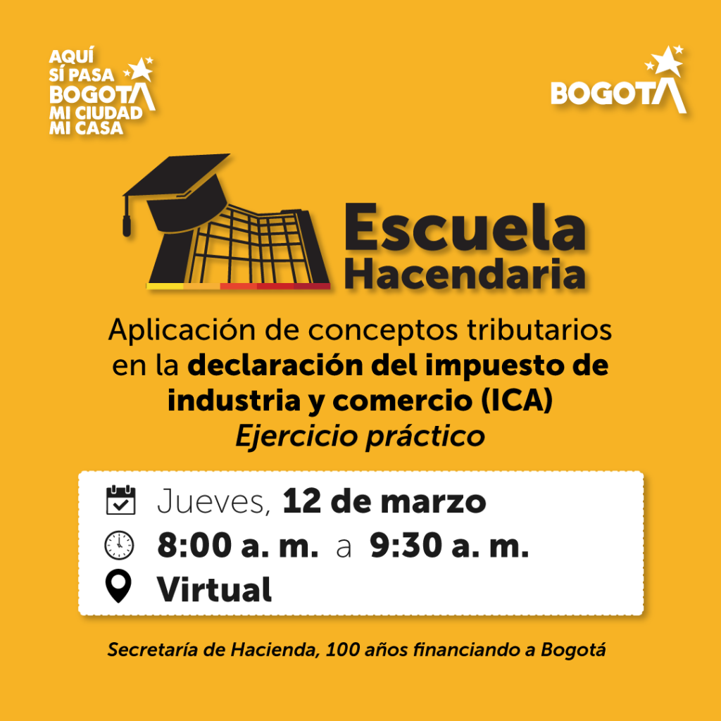 imagen en fondo amarillo con invitación a jornada sobre ICA marzo 12