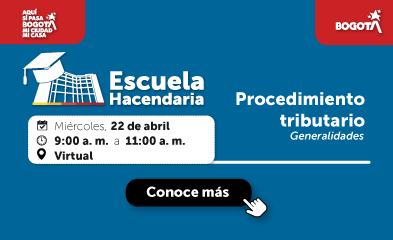 imagen en fondo azul con invitación a jornada sobre procedimiento tributario abril 22