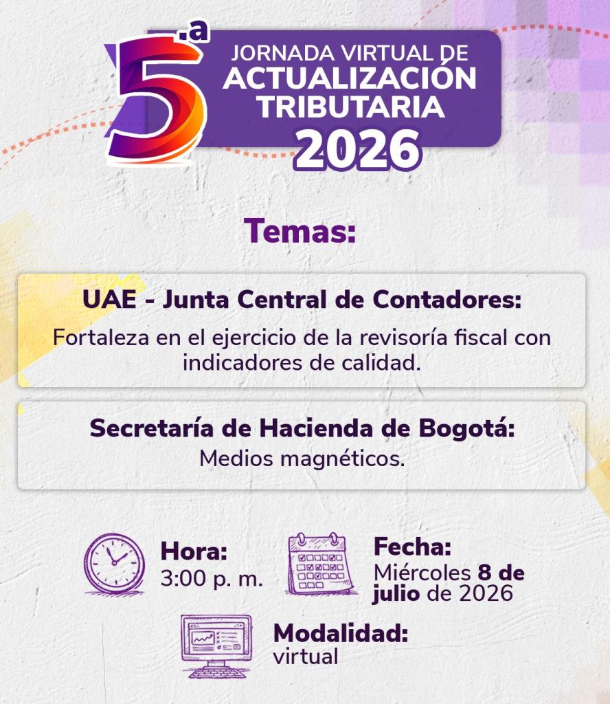 pieza gráfica con información sobre quinta jornada de actualización tributaria