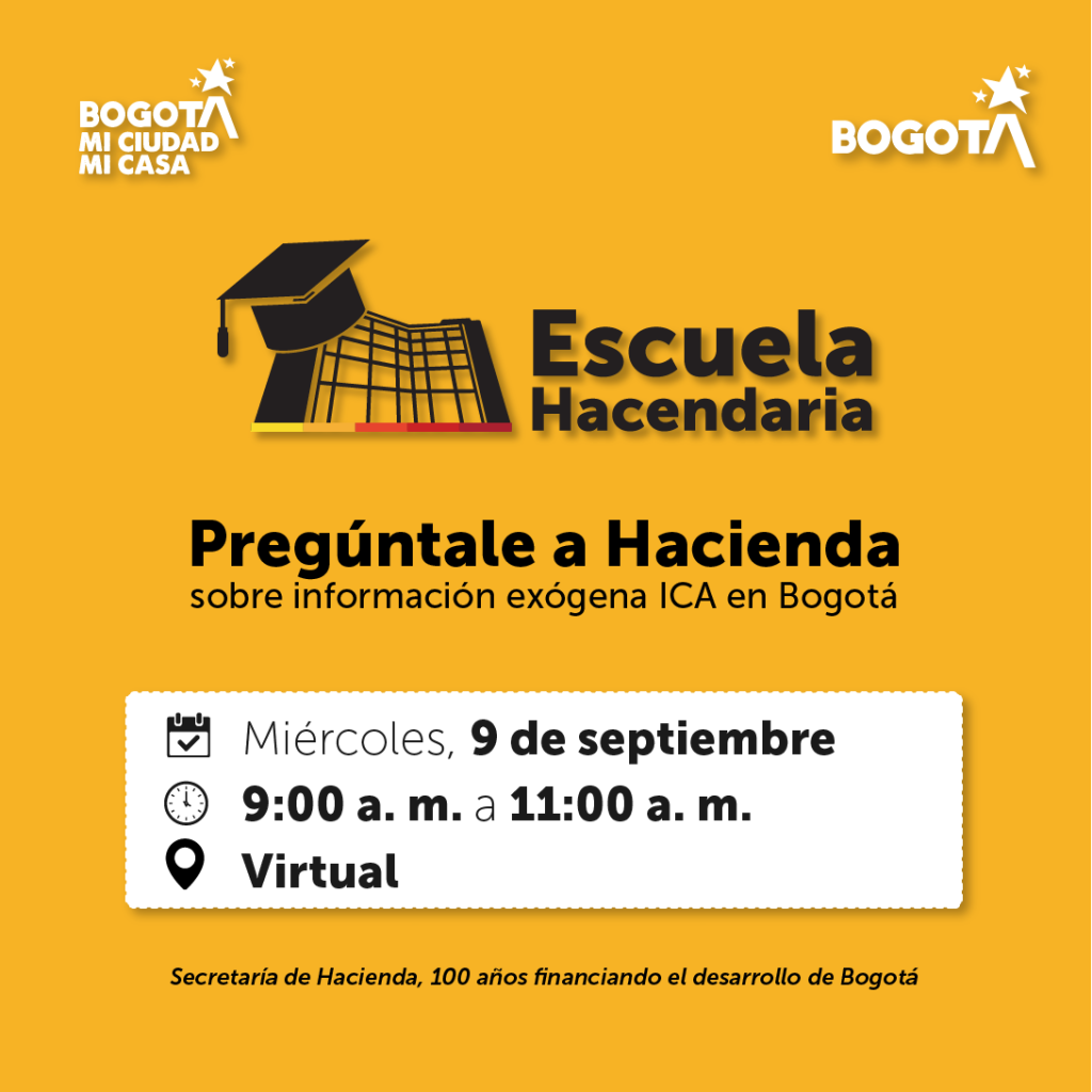 imagen en fondo amarillo con invitación a jornada sobre información exógena ICA en Bogotá
