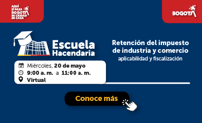 imagen en fondo azul con invitación a jornada sobre retención de ICA mayo 20