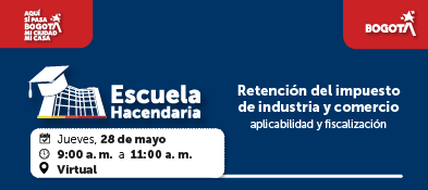 imagen en fondo azul con invitación a charla sobre retención de ICA 