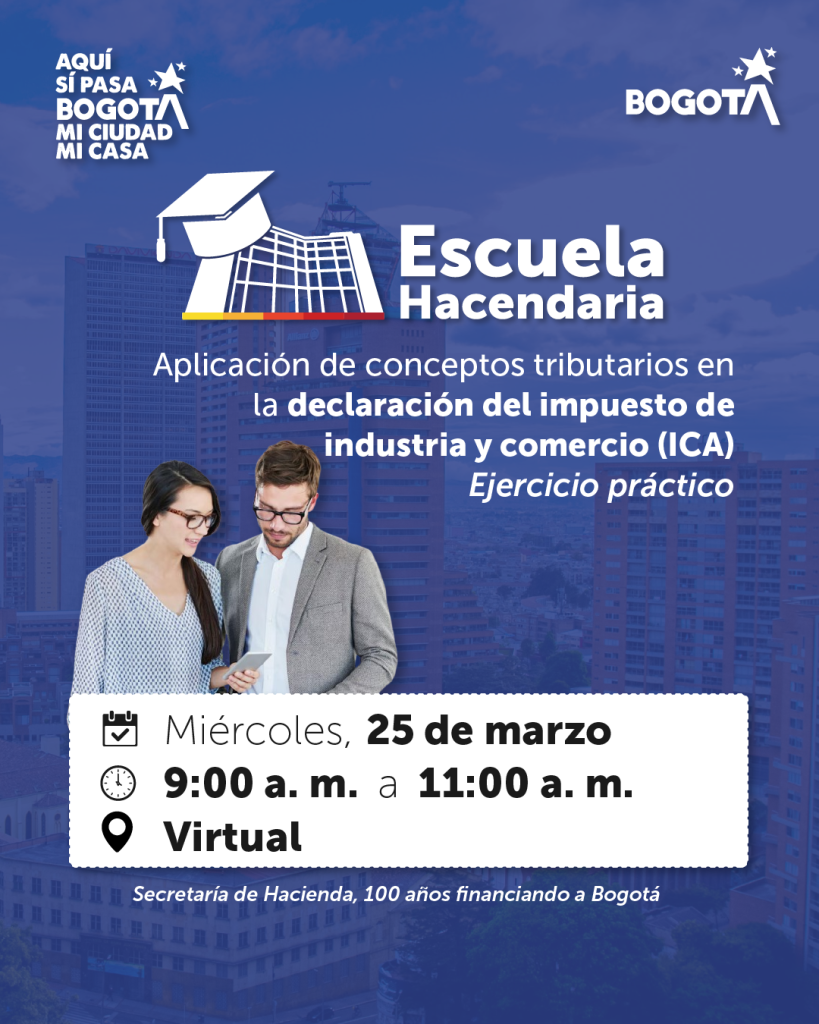 imagen en fondo azul con invitación a jornada el 25 de marzo sobre ICA