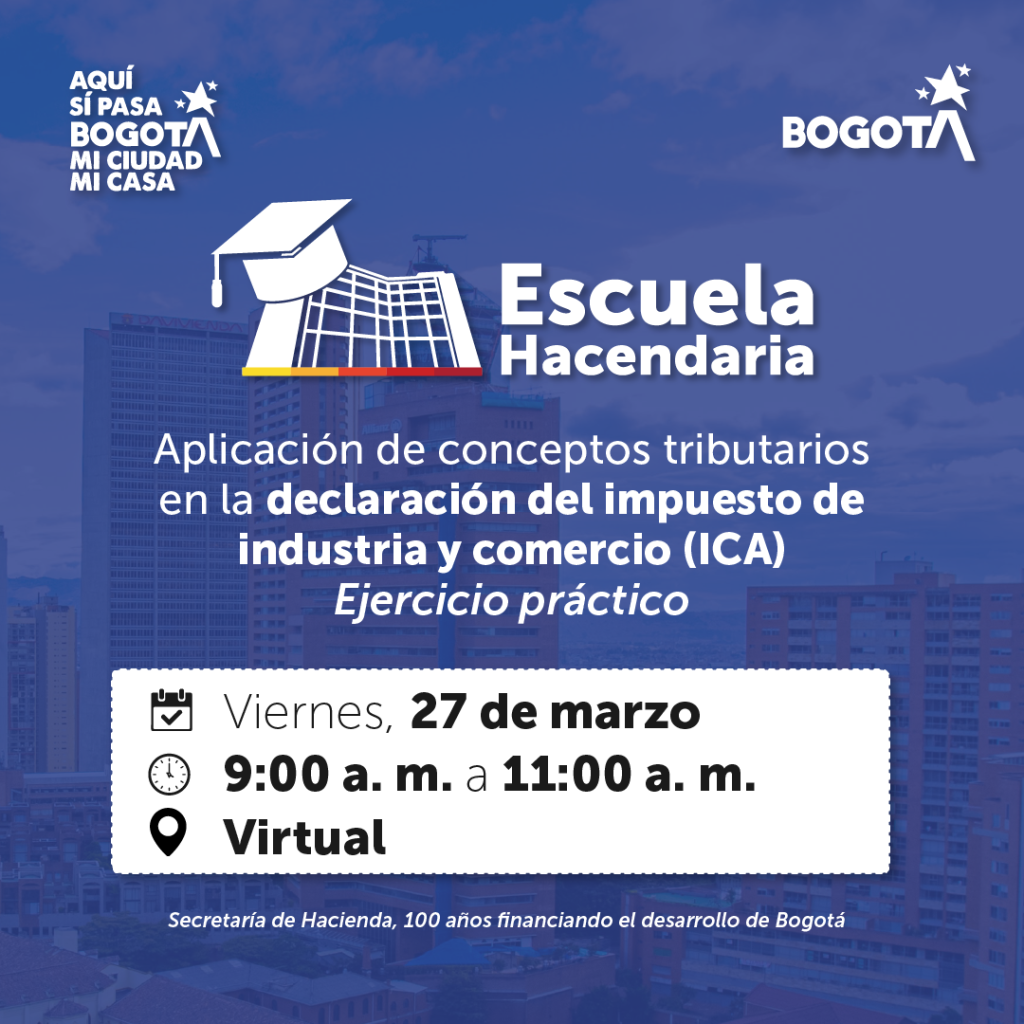 imagen en fondo azul con invitación a jornada virtual sobre ICA marzo 27