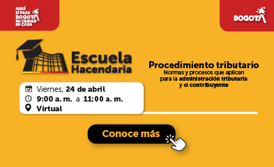 Imagen en fondo amarillo con invitación a jornada virtual sobre procedimiento tributario