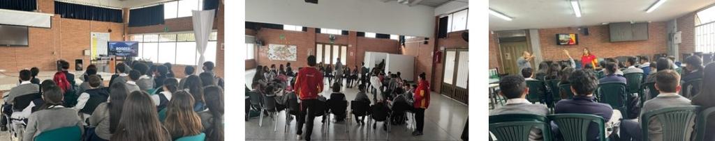 imágenes de estudiantes en charla sobre cultura tributaria colegio La Chucua
