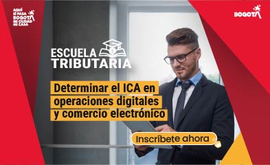 imagen de un hombre y textos de jornada de Escuela Tributaria sobre ICA