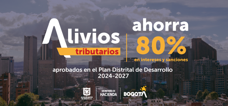 Imagen de la ciudad y textos invitando a jornada virtual sobre alivios tributarios