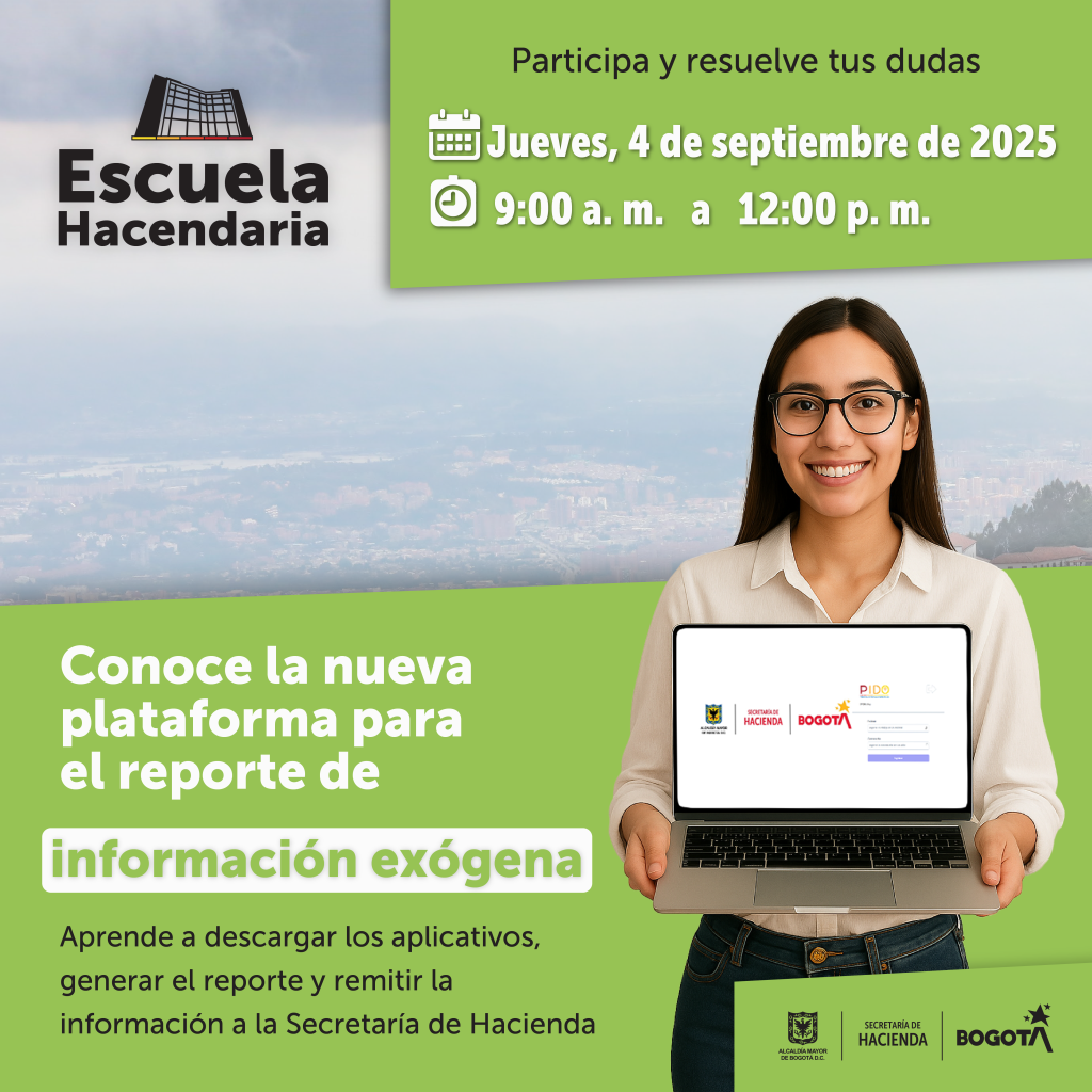 imagen en fondo verde invitando a jornada sobre nueva plataforma para reporte de información exógena