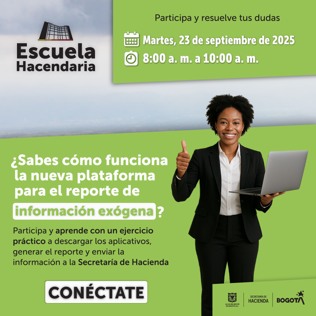 Imagen en fondo verde con una mujer e información sobre jornada de escuela hacendaria para el 23 de septiembre