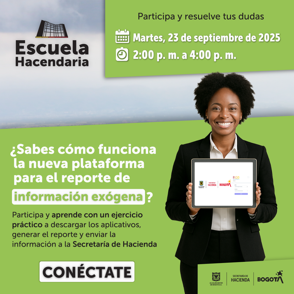 imagen en fondo verde con la imagen de una mujer e información de jornada de escuela hacendaria para el 23 de septiembre 2 pm