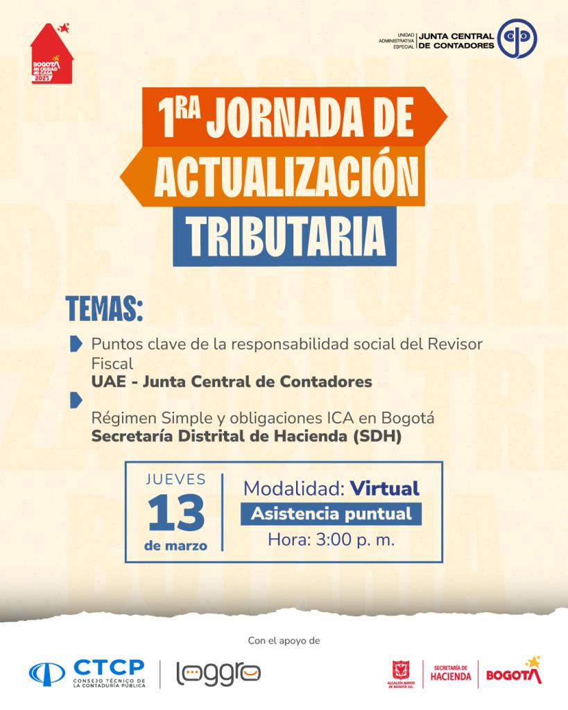 imagen en fondo rosado de invitación a jornada de actualización con junta central de contadores