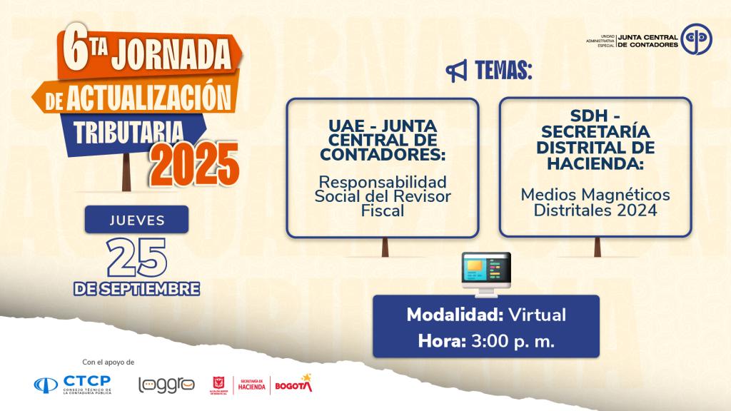 imagen en fondo rosado con información de jornada sobre medios magnéticos con la junta central de contadores