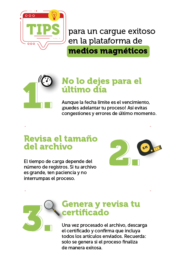 1, 2, 3 para reportar información exógena Infografía tips de cargue de información