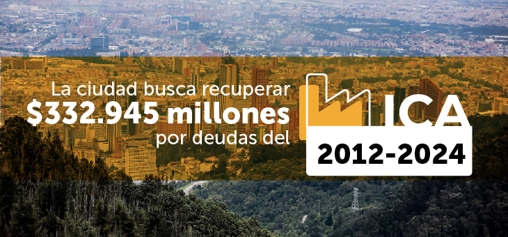 Imagen panorámica de Bogotá con texto alusivo a morosos ICA
