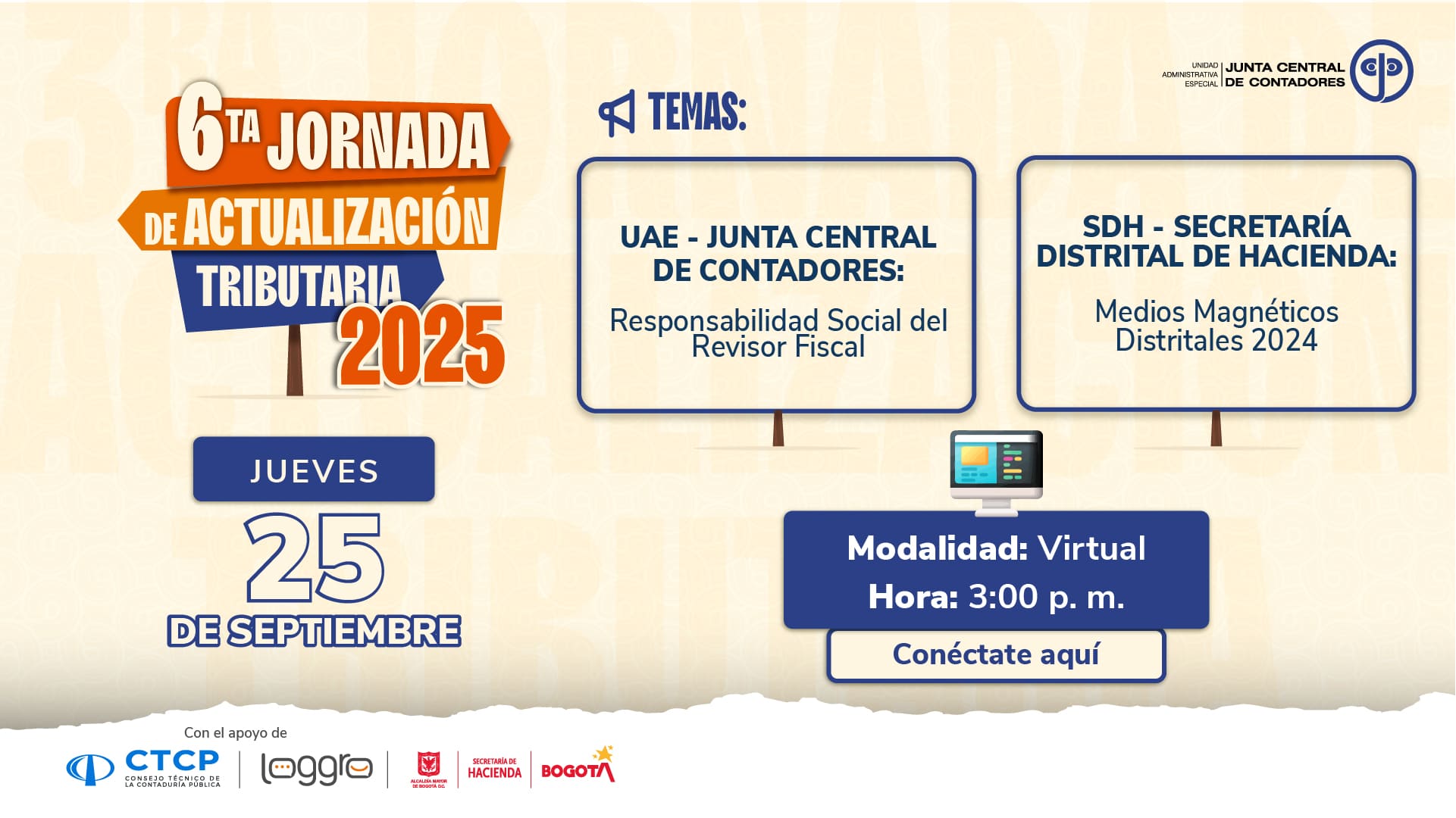 Imagen de invitación a la jornada de actualización tributaria