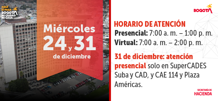 Imagen que anuncia el horario de atención para el fin de año