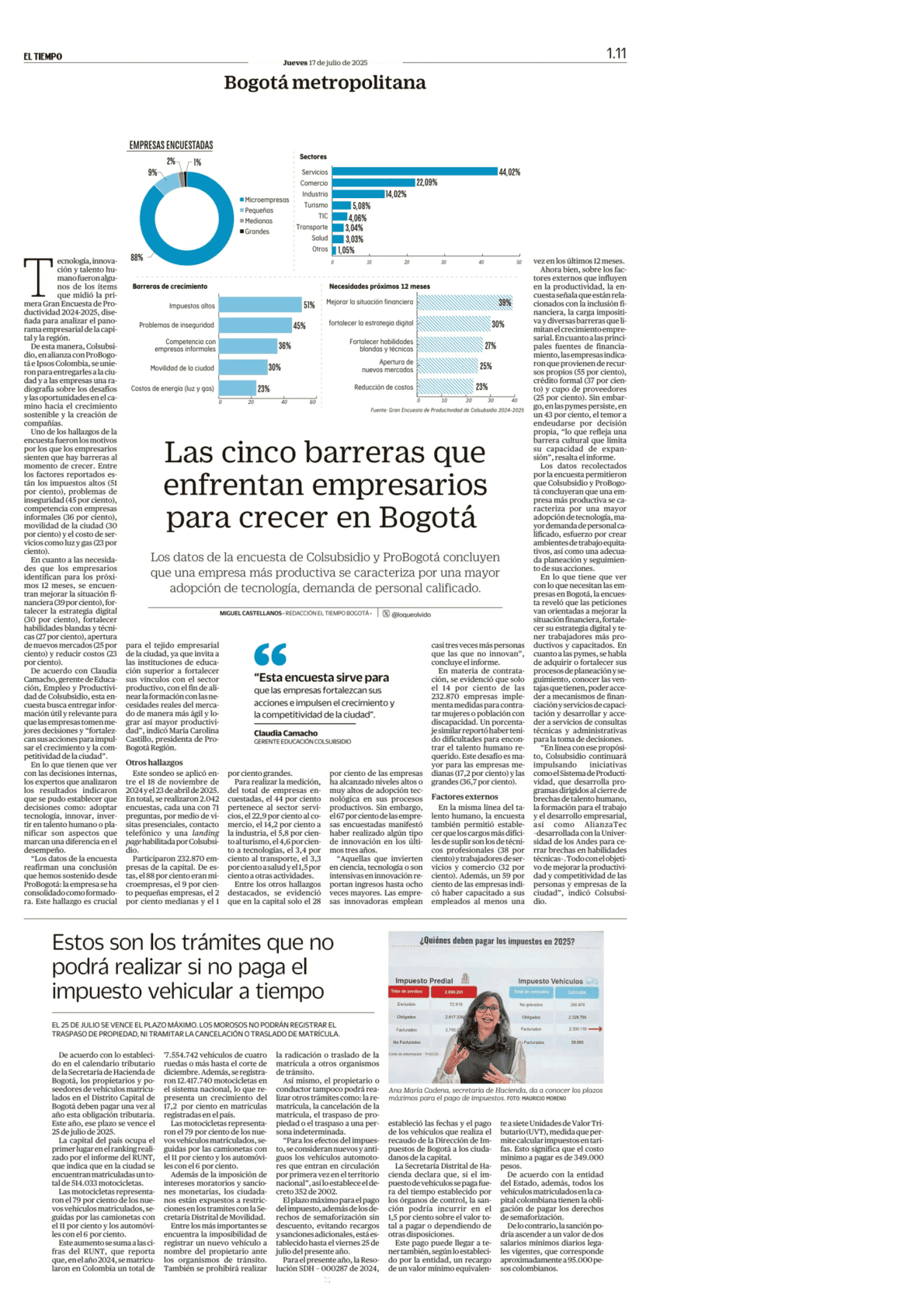 Imagen de la nota publicada en El Tiempo