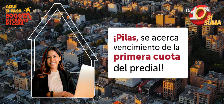Paga impuesto predial por cuotas Imagen de la ciudad con una señora y su impuesto en la mano