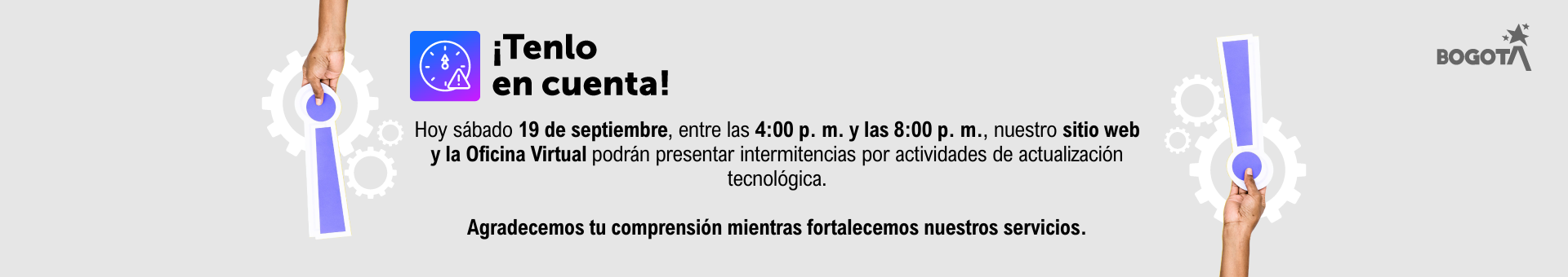 Anuncio de Intermitencia en sitio web y Oficina Virtual