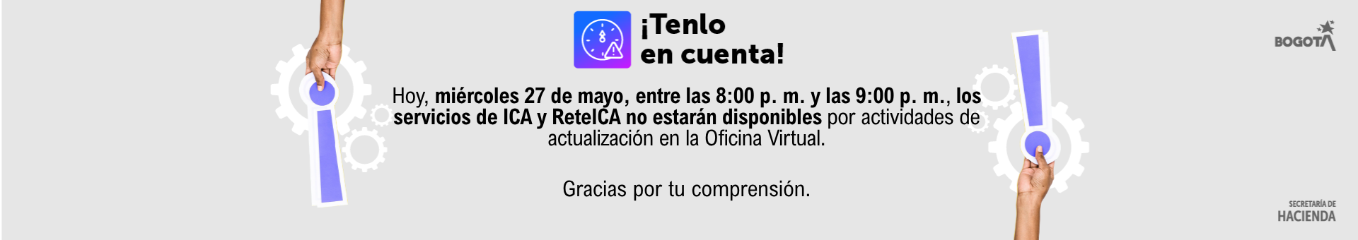 Hoy no estárán disponibles los servicios de ICA y RETEICA