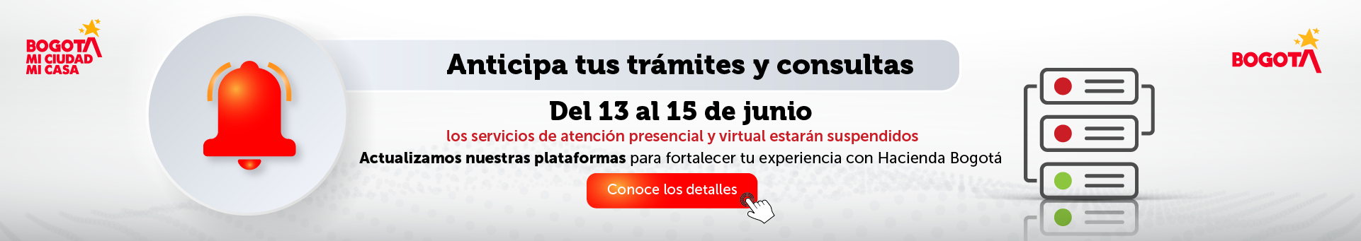 alerta por suspensión temporal de los servicios