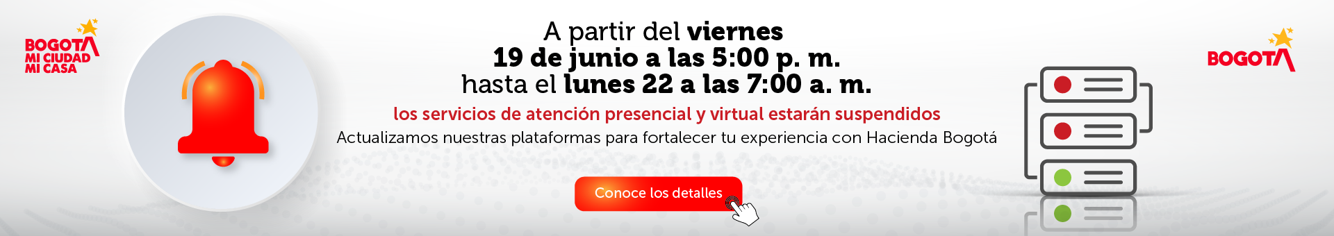 Alerta por suspensión temporal de los servicios
