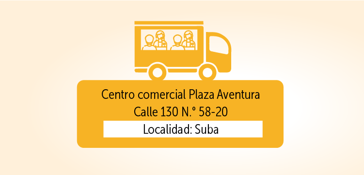 centro comercial Plaza Aventura, en la Calle 130 N.° 58-20, entre 10:00 a.m. y 6:00 p.m.