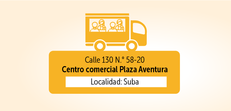 Calle 130 N.° 58-20, Centro comercial Plaza Aventura, localidad Suba