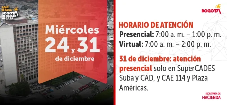 Imagen que anuncia el horario de atención para el fin de año