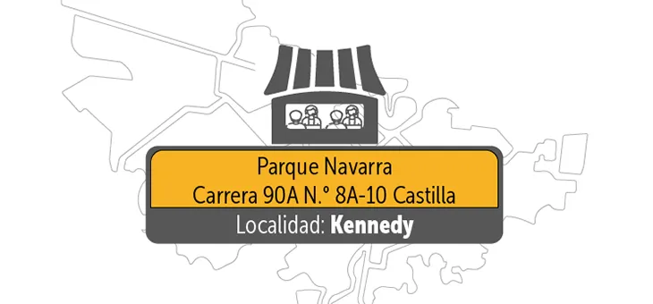 icono de carpa y dirección Parque Navarra (carrera 90a N.° 8a-10 Castilla)